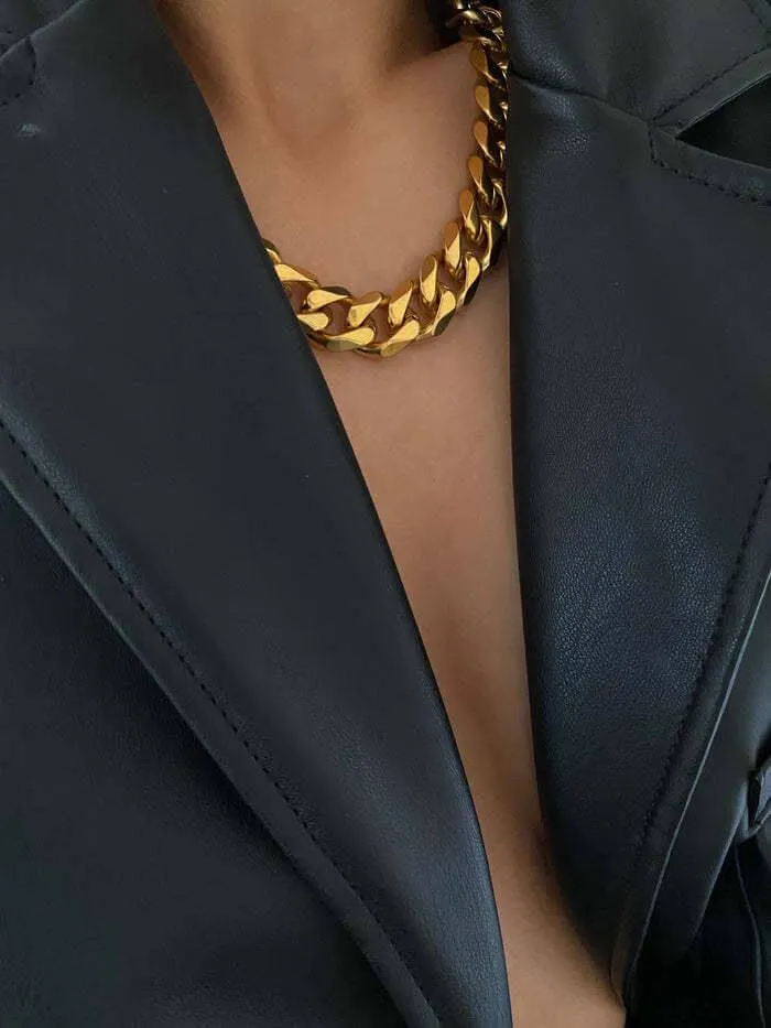 18K Gold Plated 15MM Width Vacuum Titanium Chain Necklace Trendolla Jewelry Necklaces