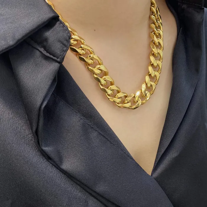 18K Gold Plated 15MM Width Vacuum Titanium Chain Necklace Trendolla Jewelry Necklaces