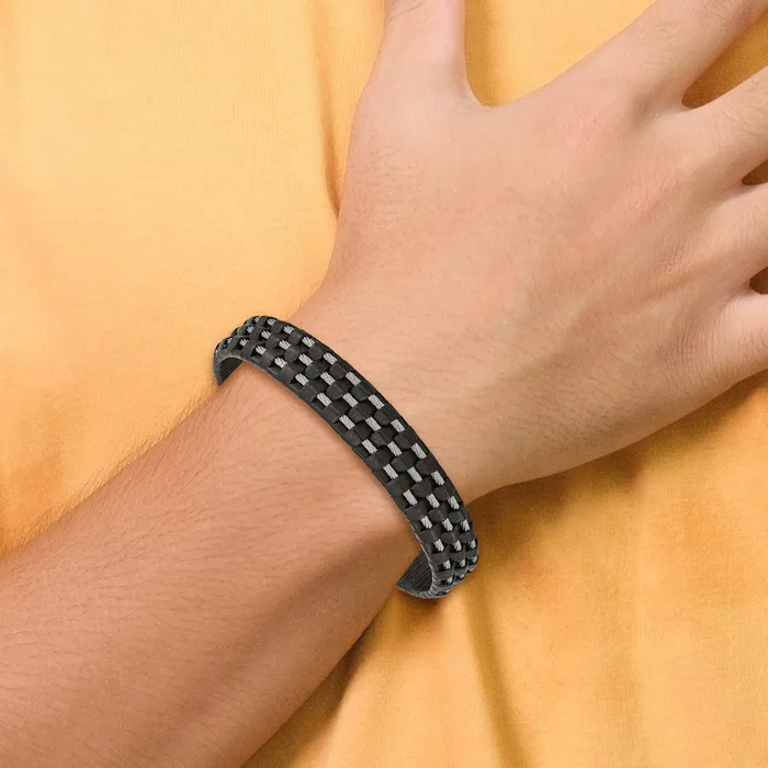 Chisel Stainless Steel Polished Wire Cable and Black Leather 85 inch Bracelet TreasureFineJewelers Bracelets
