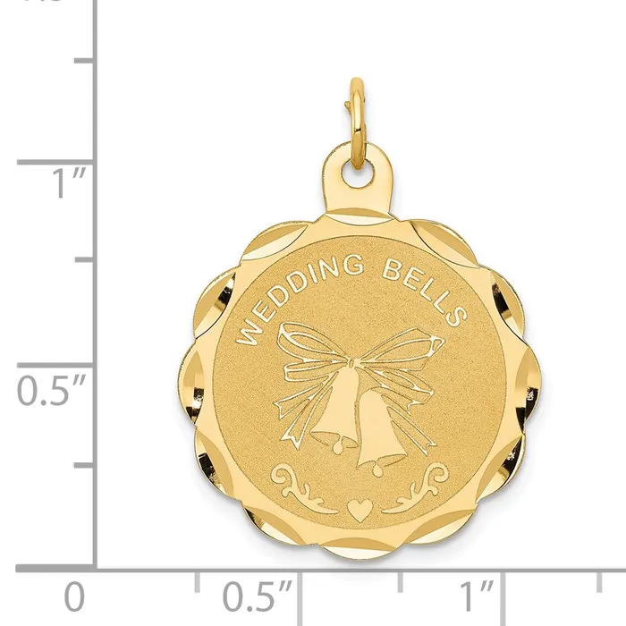TreasureFineJewelers Charm Necklaces 14k Yellow Gold WEDDING BELLS Engraveable Disc Charm