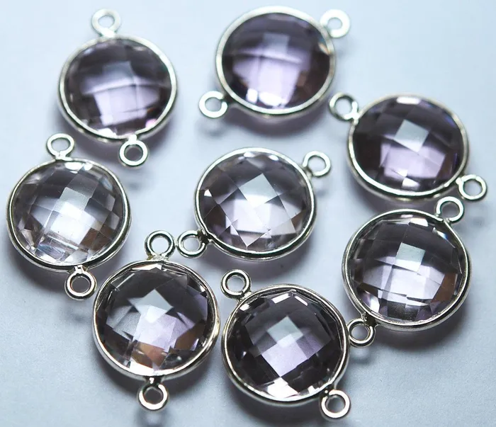 Necklaces Beads Supplies USA 925 Sterling Silver Natural Pink Amethyst Faceted Coins Shape Connector 2 Piece Of 17mm