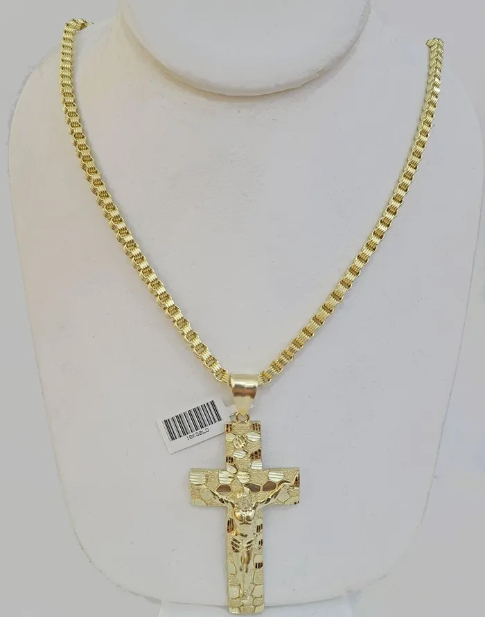 Real 10k Gold Nugget Cross Charm 10kt Gold and Diamond Charm Necklaces