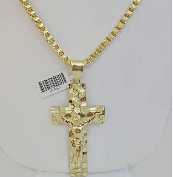 Real 10k Gold Nugget Cross Charm 10kt Gold and Diamond Charm Necklaces