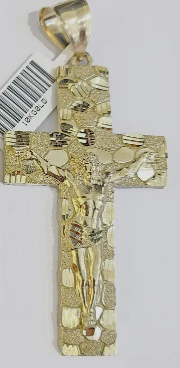 Real 10k Gold Nugget Cross Charm 10kt Gold and Diamond Charm Necklaces
