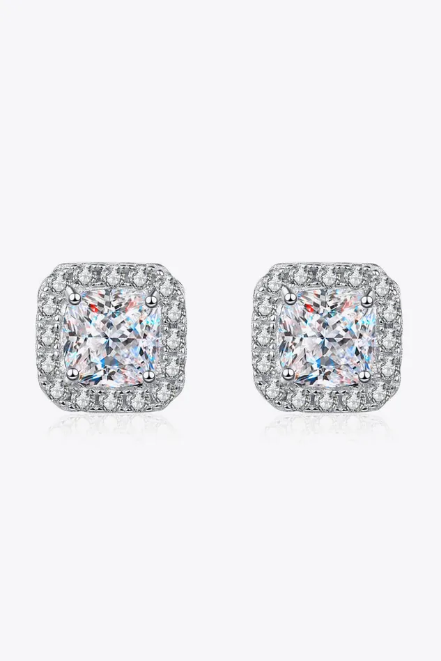 Trendsi 925 Sterling Silver Inlaid 2 Carat Moissanite Square Stud Earrings Earrings