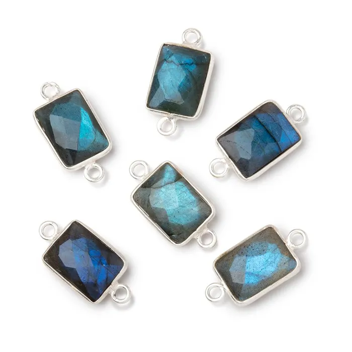 Beadsofcambaycom Rings 12x9mm Silver Bezel Labradorite Faceted Rectangle with Blue Flash 1 Connector Beadsofcambaycom Rings 12x9mm Silver Bezel Labradorite Faceted Rectangle with Blue Flash 1 Connector