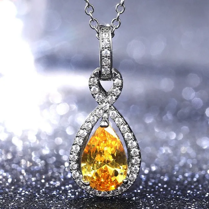 Yellow Diamond Necklace Womens Diamond Necklace Teardrop Necklace Pear Shape Necklace Womens Charm Necklace Teardrop Pendant Minx London Necklaces