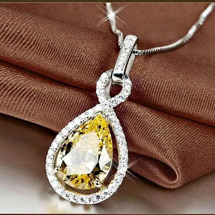 Yellow Diamond Necklace Womens Diamond Necklace Teardrop Necklace Pear Shape Necklace Womens Charm Necklace Teardrop Pendant Minx London Necklaces