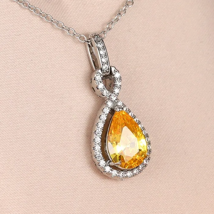 Yellow Diamond Necklace Womens Diamond Necklace Teardrop Necklace Pear Shape Necklace Womens Charm Necklace Teardrop Pendant Minx London Necklaces