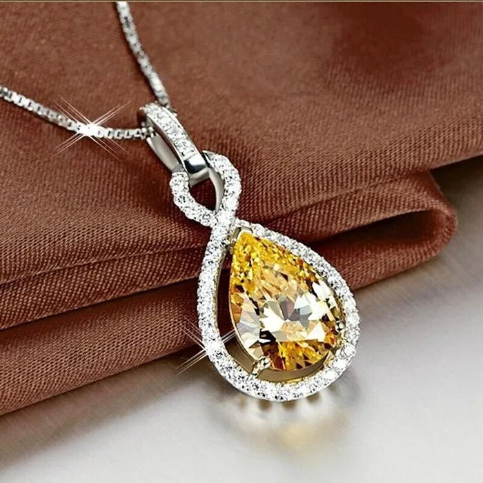 Yellow Diamond Necklace Womens Diamond Necklace Teardrop Necklace Pear Shape Necklace Womens Charm Necklace Teardrop Pendant Minx London Necklaces