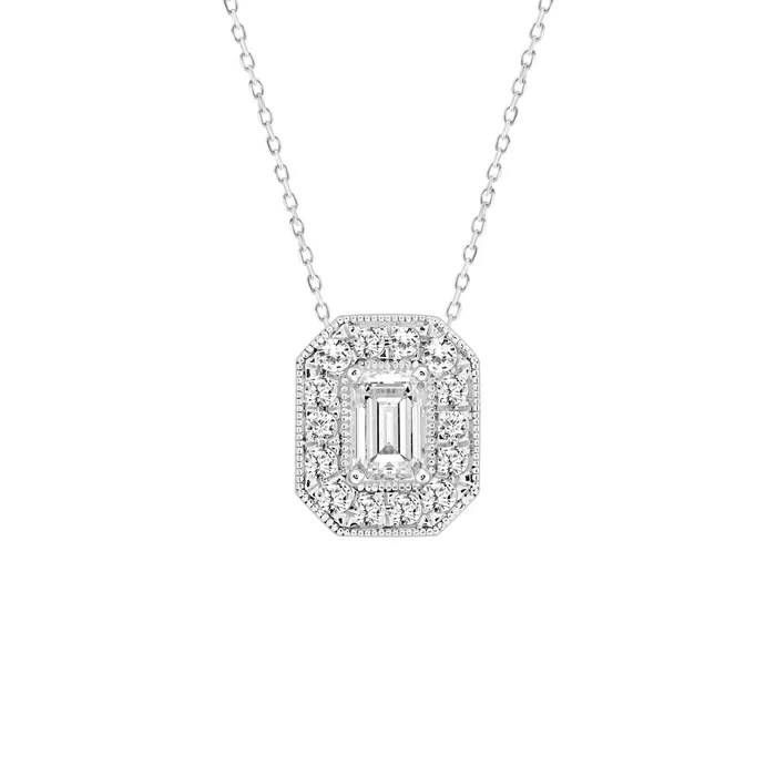 14K WHITE GOLD 100CT ROUNDEMERALD DIAMOND LADIES PENDANT CENTER STONE EMERALD DIAMOND 34CT Ethos Necklaces