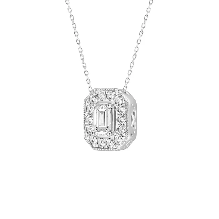 14K WHITE GOLD 100CT ROUNDEMERALD DIAMOND LADIES PENDANT CENTER STONE EMERALD DIAMOND 34CT Ethos Necklaces