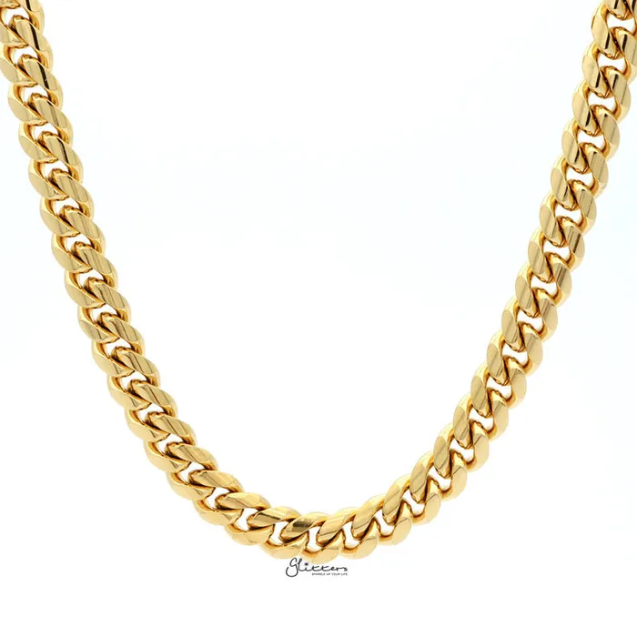 18K Gold Plated Stainless Steel Miami Cuban Curb Chain Necklace 10mm Width Glitters Necklaces