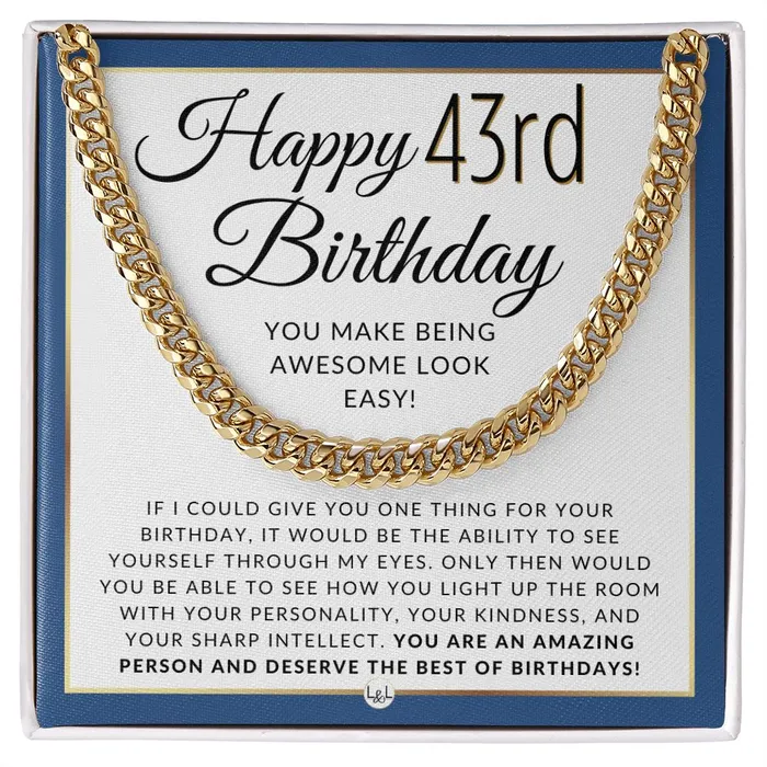 43rd Birthday Gift For Him Chain Necklace For 43 Year Old Mans Birthday Great Birthday Gift For Men Jewelry For Guys ShineOn Fulfillment Necklaces