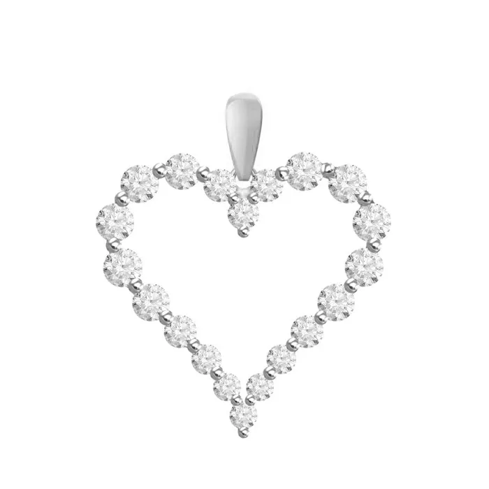 AV Necklaces LADIES HEART PENDANT WITH CHAIN 050CT ROUND DIAMOND 14K WHITE GOLD SI QUALITY
