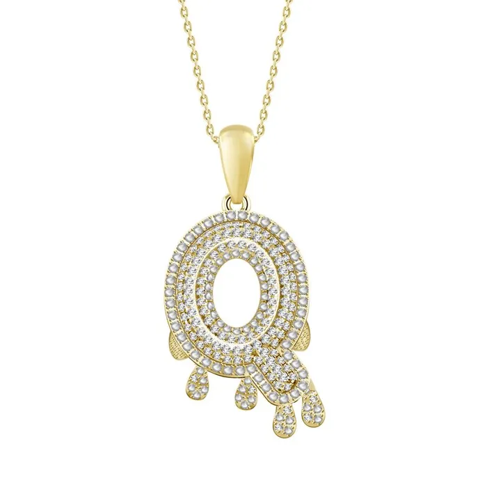 Charm Necklaces AV MENS CHARM 033CT ROUND DIAMOND 10K YELLOW GOLD