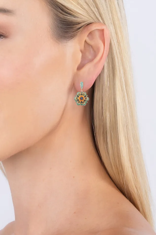 Earrings Eye Candy LA Luxe 18K Flower Earrings Blue