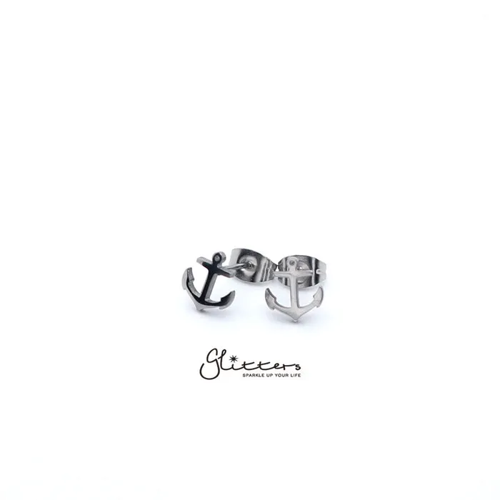 Earrings Stainless Steel Anchor Stud EarringsSilver Gold Black Glitters