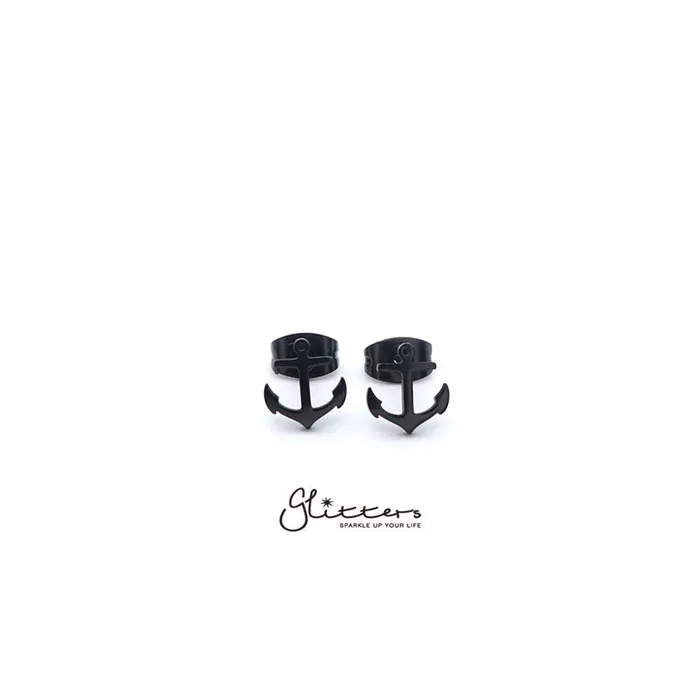 Earrings Stainless Steel Anchor Stud EarringsSilver Gold Black Glitters