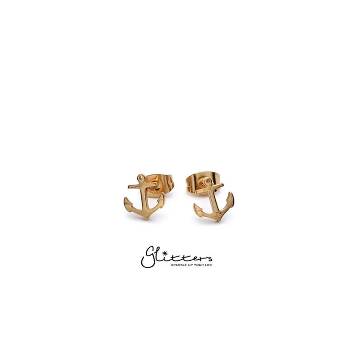 Earrings Stainless Steel Anchor Stud EarringsSilver Gold Black Glitters
