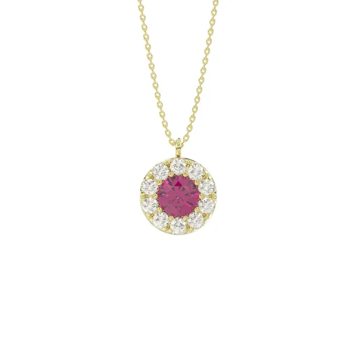 Ethos 14K YELLOW GOLD 100CT ROUNDRUBY DIAMOND LADIES PENDANT CENTER STONE ROUND RUBY DIAMOND 58CT Necklaces