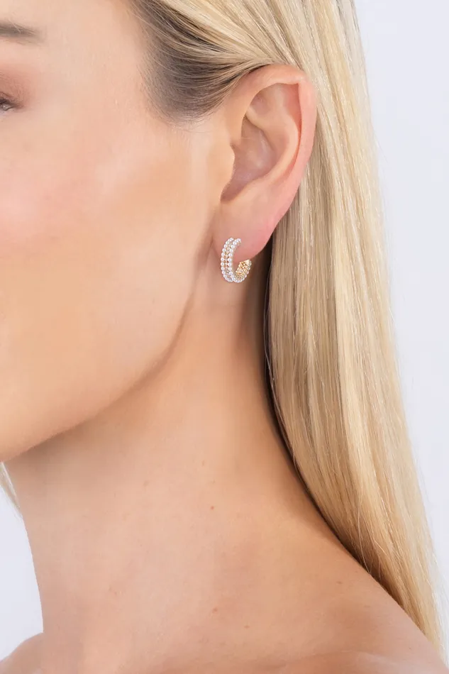 Eye Candy LA Earrings Stephanie Glass Pearl Huggie