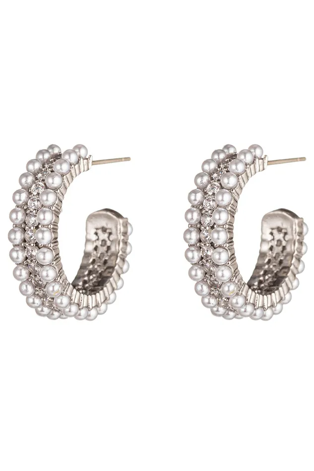 Eye Candy LA Earrings Stephanie Glass Pearl Huggie