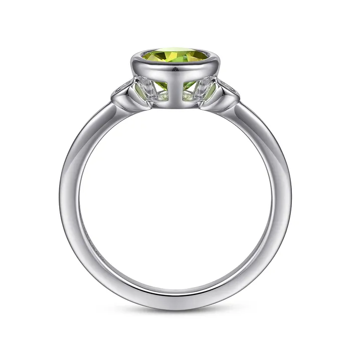 GABRIEL CO Gabriel Sterling Silver 089ctw Three Stone Style Peridot and Diamond Ring Rings GABRIEL CO Gabriel Sterling Silver 089ctw Three Stone Style Peridot and Diamond Ring Rings