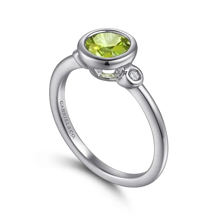 GABRIEL CO Gabriel Sterling Silver 089ctw Three Stone Style Peridot and Diamond Ring Rings GABRIEL CO Gabriel Sterling Silver 089ctw Three Stone Style Peridot and Diamond Ring Rings