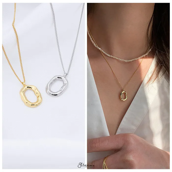 Glitters Necklaces Sterling Silver Irregular Oval Necklace Silver