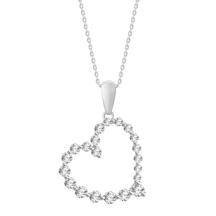 LADIES PENDANT WITH CHAIN 075CT ROUND DIAMOND 14K WHITE GOLD AV Necklaces