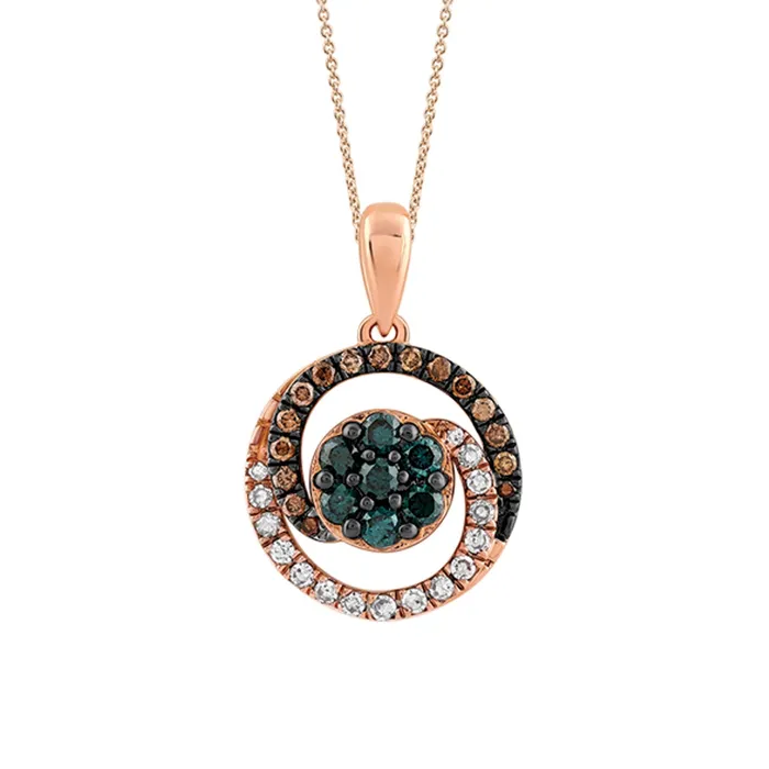 Necklaces AV LADIES PENDANT 050CT ROUNDDARK BROWNBLUE DIAMOND 14K ROSE GOLD SI QUALITY