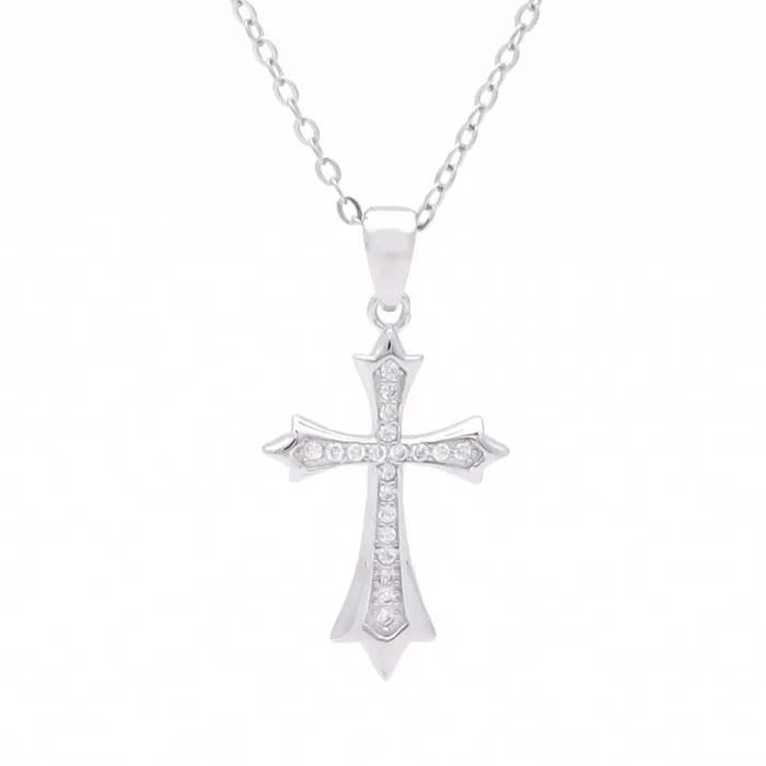 Necklaces CZ Paved Cross Sterling Silver Necklace Glitters