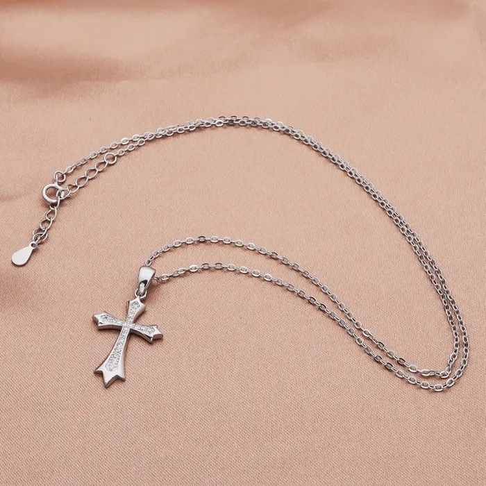 Necklaces CZ Paved Cross Sterling Silver Necklace Glitters