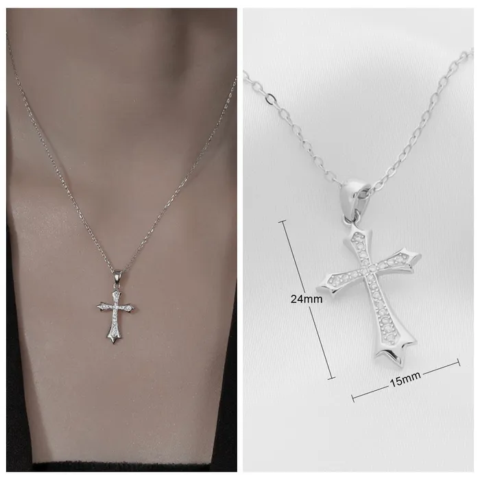 Necklaces CZ Paved Cross Sterling Silver Necklace Glitters