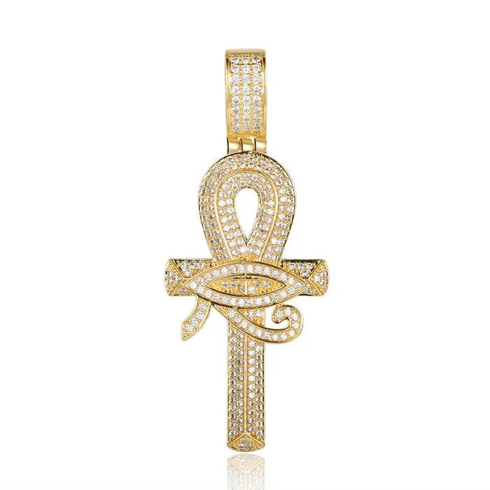Necklaces Glitters Iced Out Eye of Horus Ankh Cross Pendant Gold