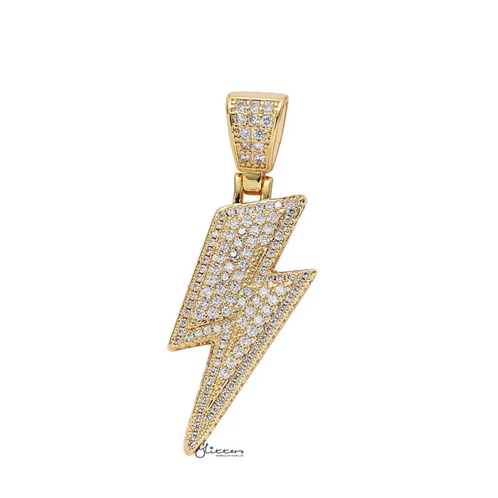 Necklaces Glitters Iced Out Lightning Bolt Pendant Gold