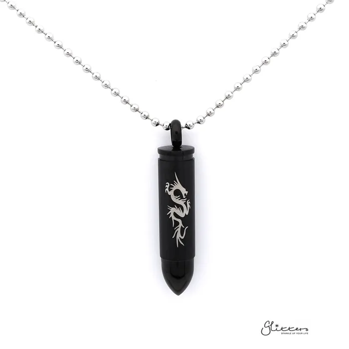 Necklaces Glitters Stainless Steel Openable Bullet Pendant with Dragon Pattern Keepsake Memorial