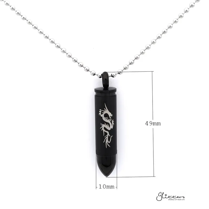 Necklaces Glitters Stainless Steel Openable Bullet Pendant with Dragon Pattern Keepsake Memorial