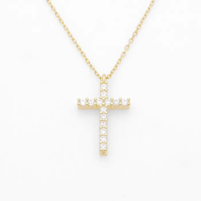 Necklaces Glitters Sterling Silver Cross Charms Necklace Gold