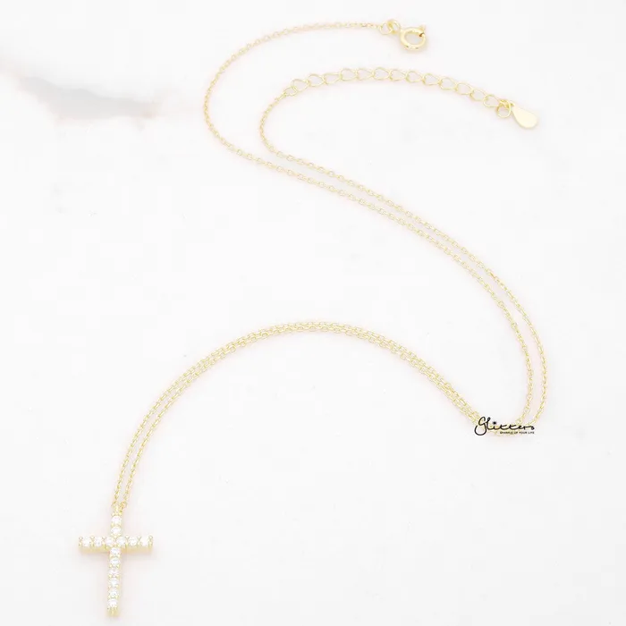Necklaces Glitters Sterling Silver Cross Charms Necklace Gold