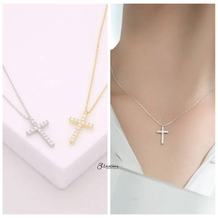 Necklaces Glitters Sterling Silver Cross Charms Necklace Gold