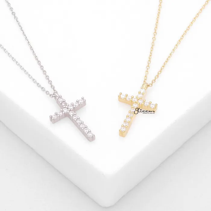 Necklaces Glitters Sterling Silver Cross Charms Necklace Gold