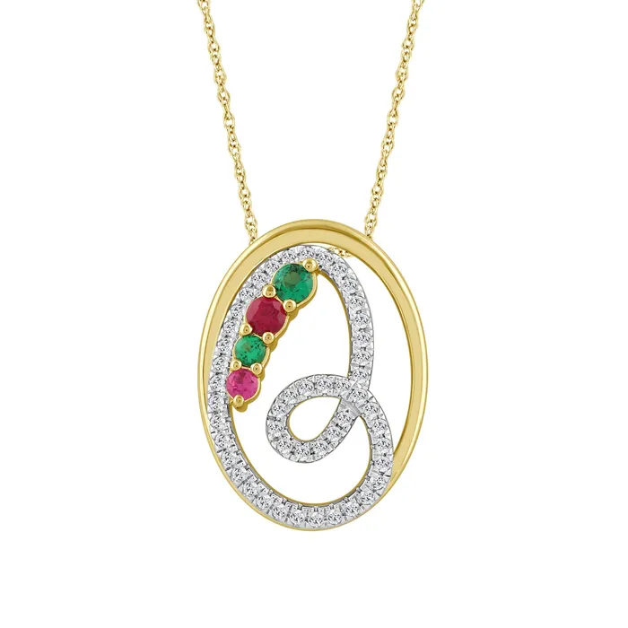 Necklaces LADIES PENDANT 062CT WITH CHAIN ROUNDRUBY EMERALD DIAMOND 14K YELLOW GOLD CENTER STONE 033CT RUBY EMERALD AV