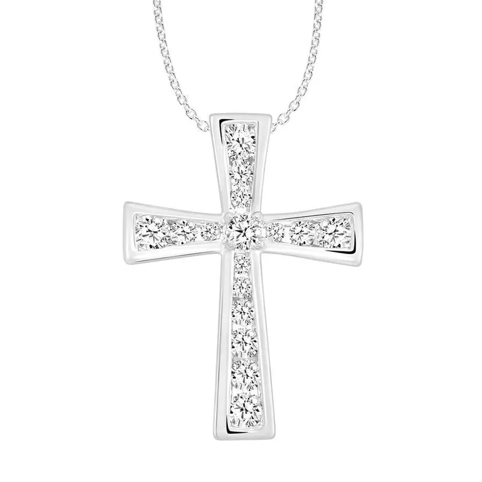 Necklaces LADIES PENDANT WITH CHAIN 050CT ROUND DIAMOND 10K WHITE GOLD AV
