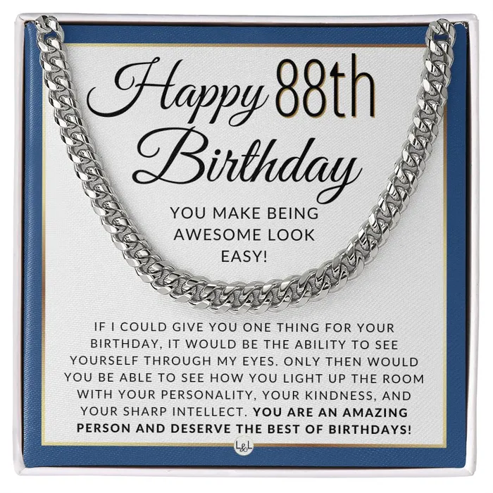 Necklaces ShineOn Fulfillment 88th Birthday Gift For Him Chain Necklace For 88 Year Old Mans Birthday Great Birthday Gift For Men Jewelry For Guys