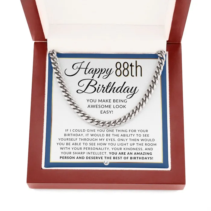 Necklaces ShineOn Fulfillment 88th Birthday Gift For Him Chain Necklace For 88 Year Old Mans Birthday Great Birthday Gift For Men Jewelry For Guys