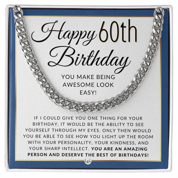 ShineOn Fulfillment Necklaces 60th Birthday Gift For Him Chain Necklace For A 60 Year Old Mans Birthday Birthday Gift For Men Jewelry For Guys