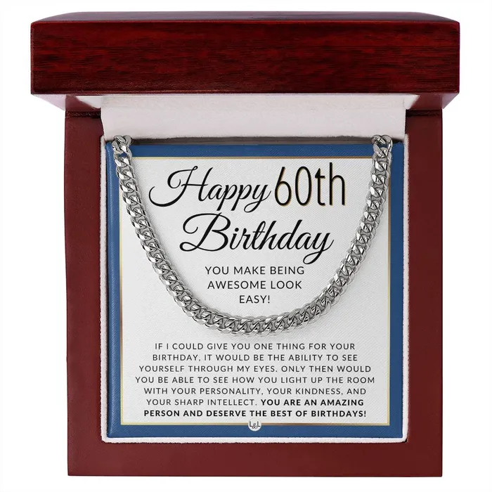 ShineOn Fulfillment Necklaces 60th Birthday Gift For Him Chain Necklace For A 60 Year Old Mans Birthday Birthday Gift For Men Jewelry For Guys