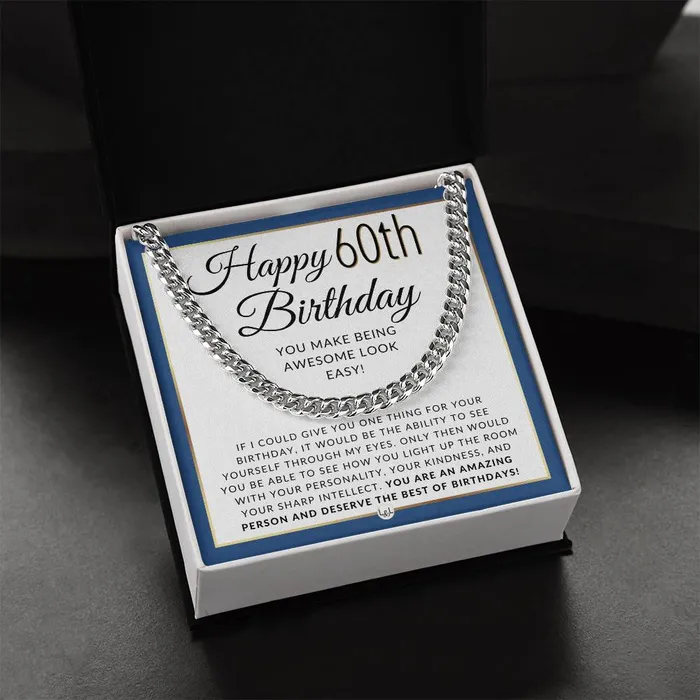 ShineOn Fulfillment Necklaces 60th Birthday Gift For Him Chain Necklace For A 60 Year Old Mans Birthday Birthday Gift For Men Jewelry For Guys
